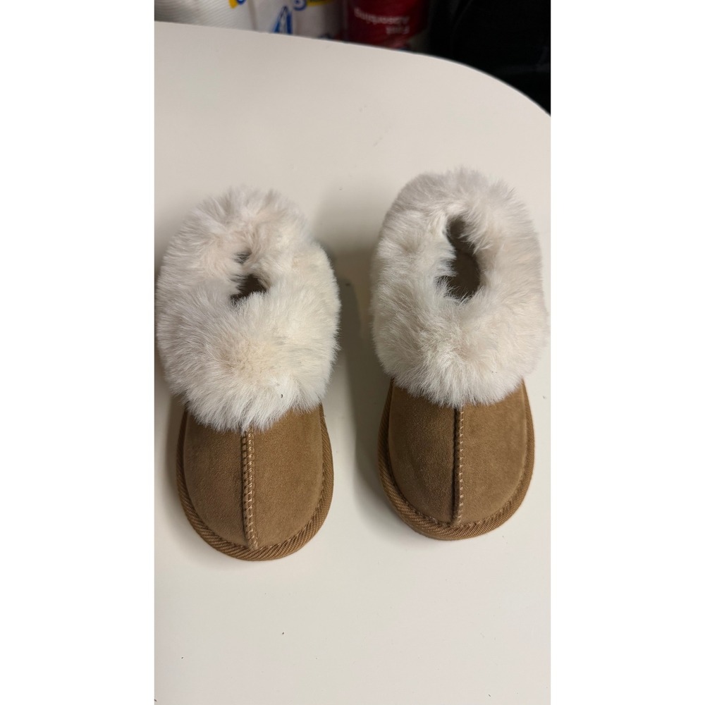 Chestnut Brown Faux Fur Trim Slipper Booties Size 8 Slip On House Shoes